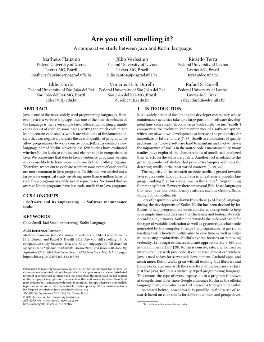 Pdf Are You Still Smelling It A Comparative Study Between Java And Kotlin Language