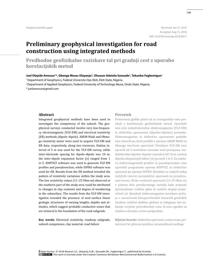 (PDF) Preliminary geophysical investigation for road construction using ...