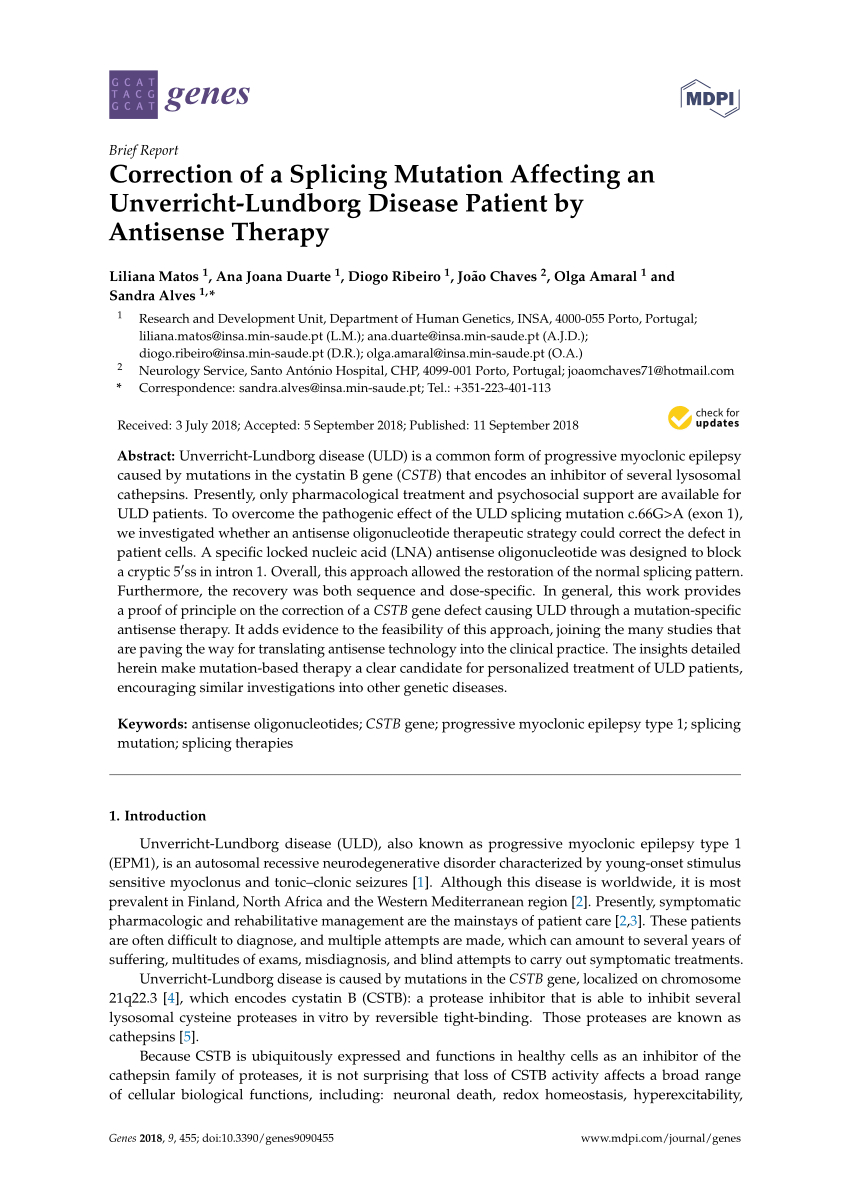 (PDF) Correction of a Splicing Mutation Affecting an Unverricht