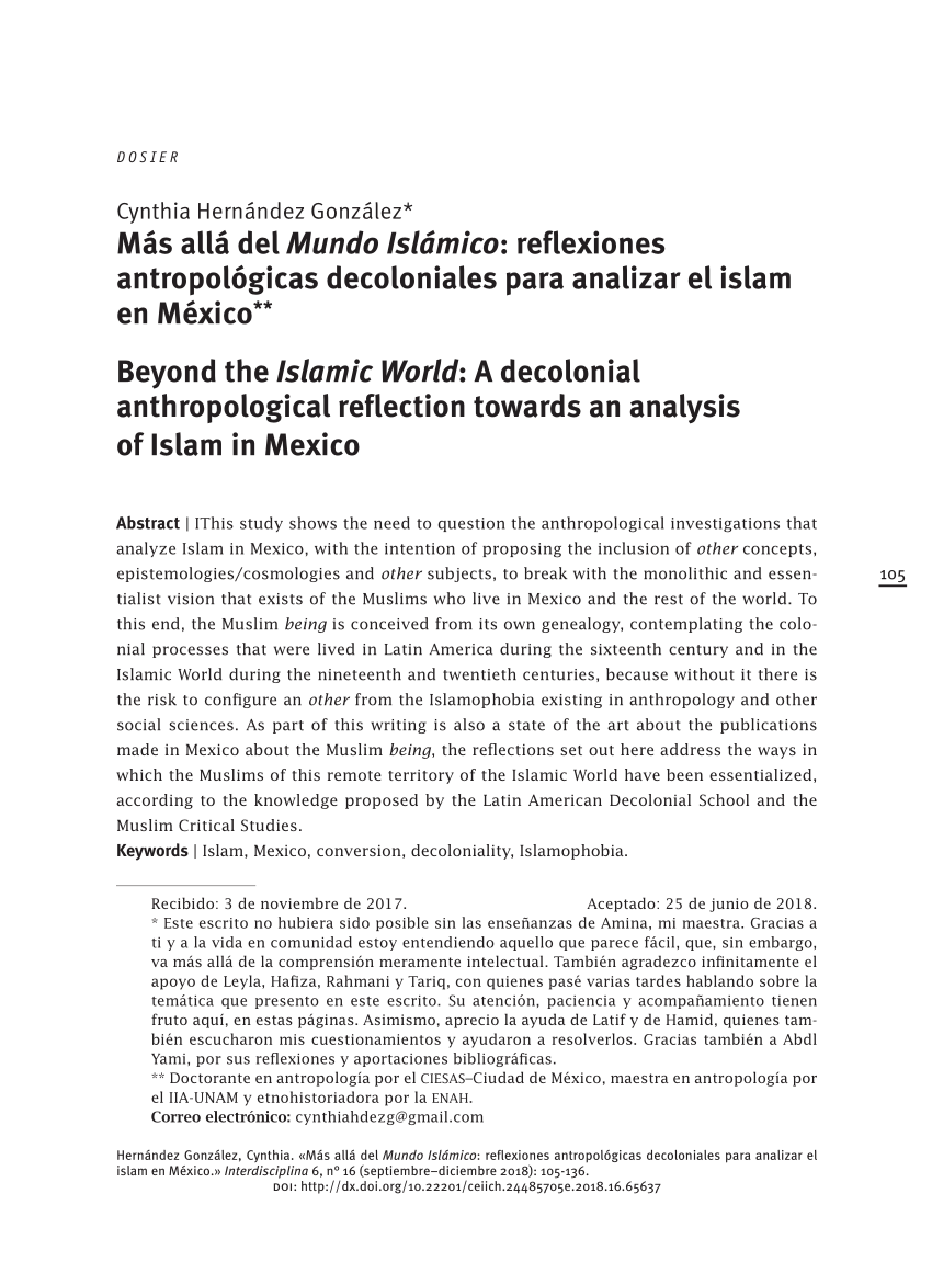 PDF) Más allá del Mundo Islámico: reflexiones antropológicas decoloniales  para analizar el islam en México