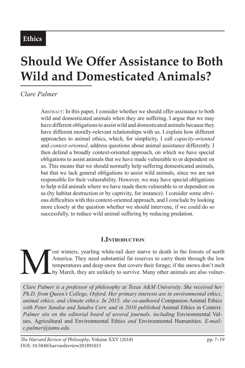 PDF) Should We Offer Assistance to Both Wild and Domesticated Animals? in  advance