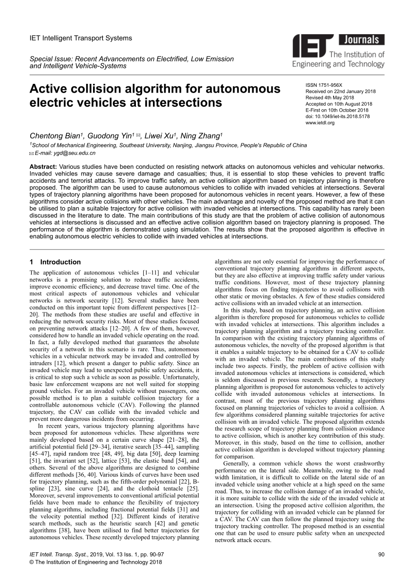 (PDF) Active Collision Algorithm for Autonomous Electric Vehicles at