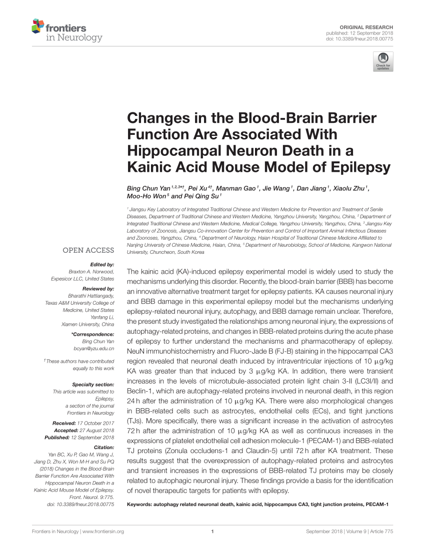 (PDF) Changes in the Blood-Brain Barrier Function Are Associated With ...