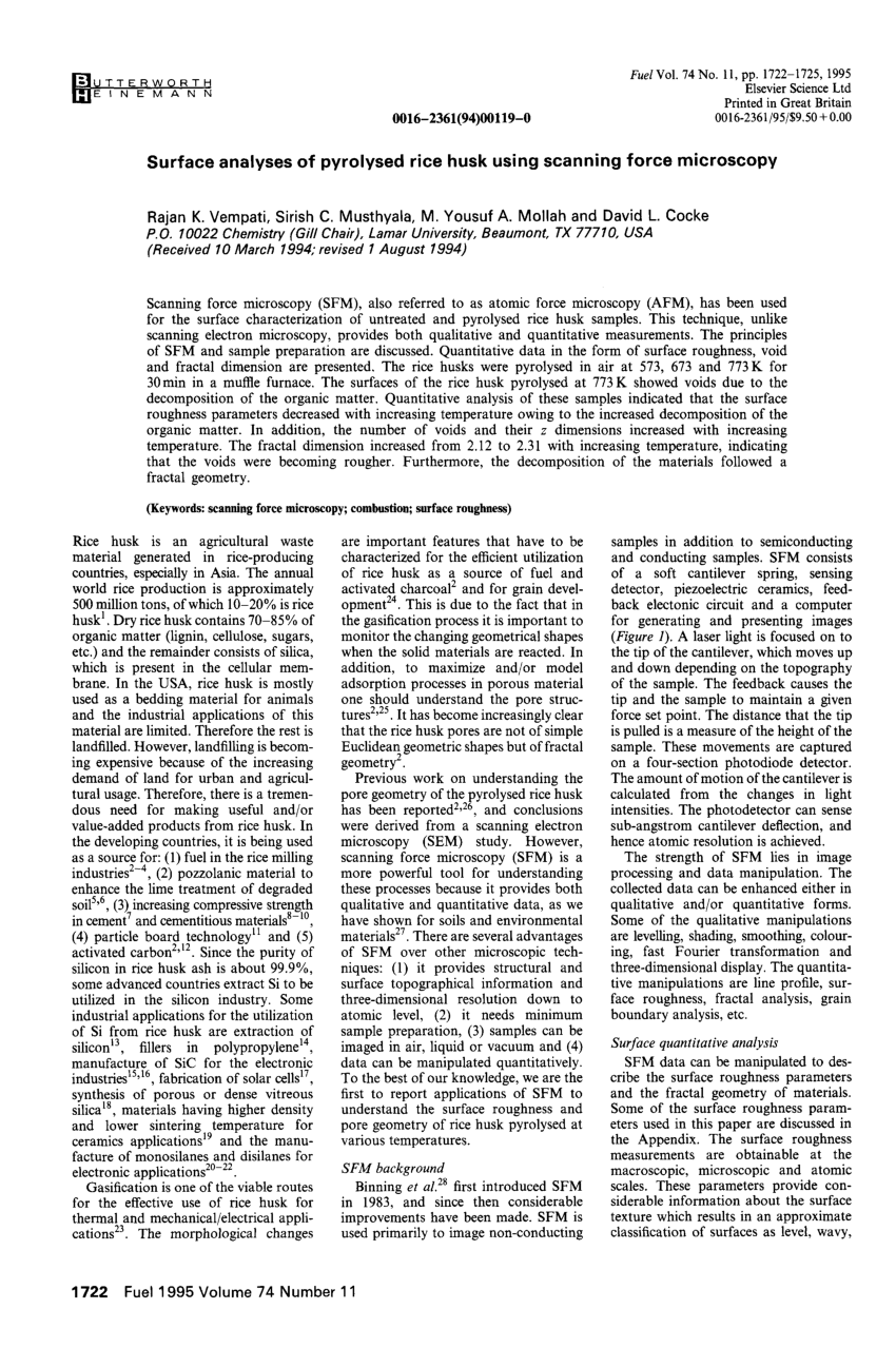 Pdf Surface Analyses Of Pyrolysed Rice Husk Using Scanning