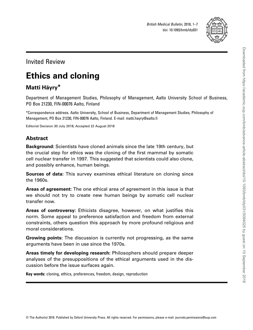 PDF) Ethics and cloning