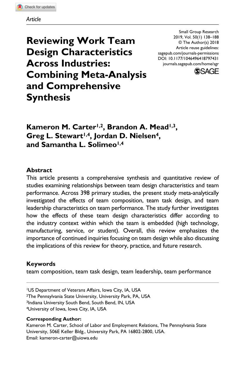 Pdf Reviewing Work Team Design Characteristics Across Industries Combining Meta Analysis And Comprehensive Synthesis