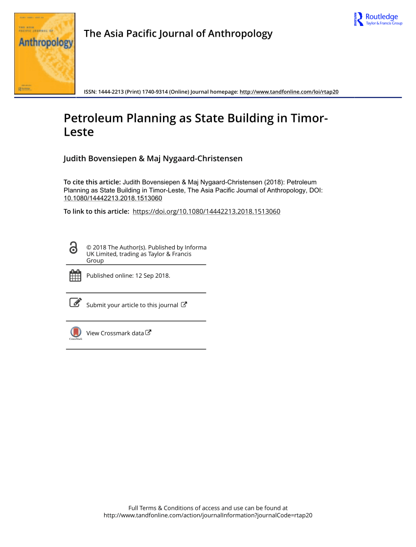 PDF Petroleum Planning as State Building in Timor Leste