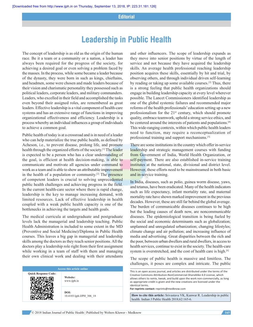 essay on leadership in public health