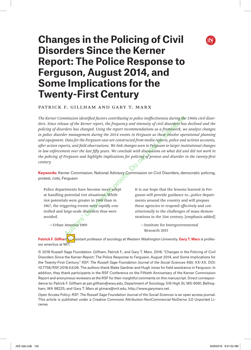 PDF) Changes in the Policing of Civil Disorders Since the Kerner ...