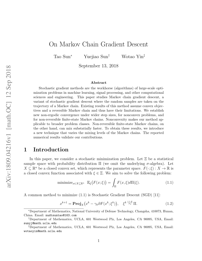 (PDF) On Markov Chain Gradient Descent