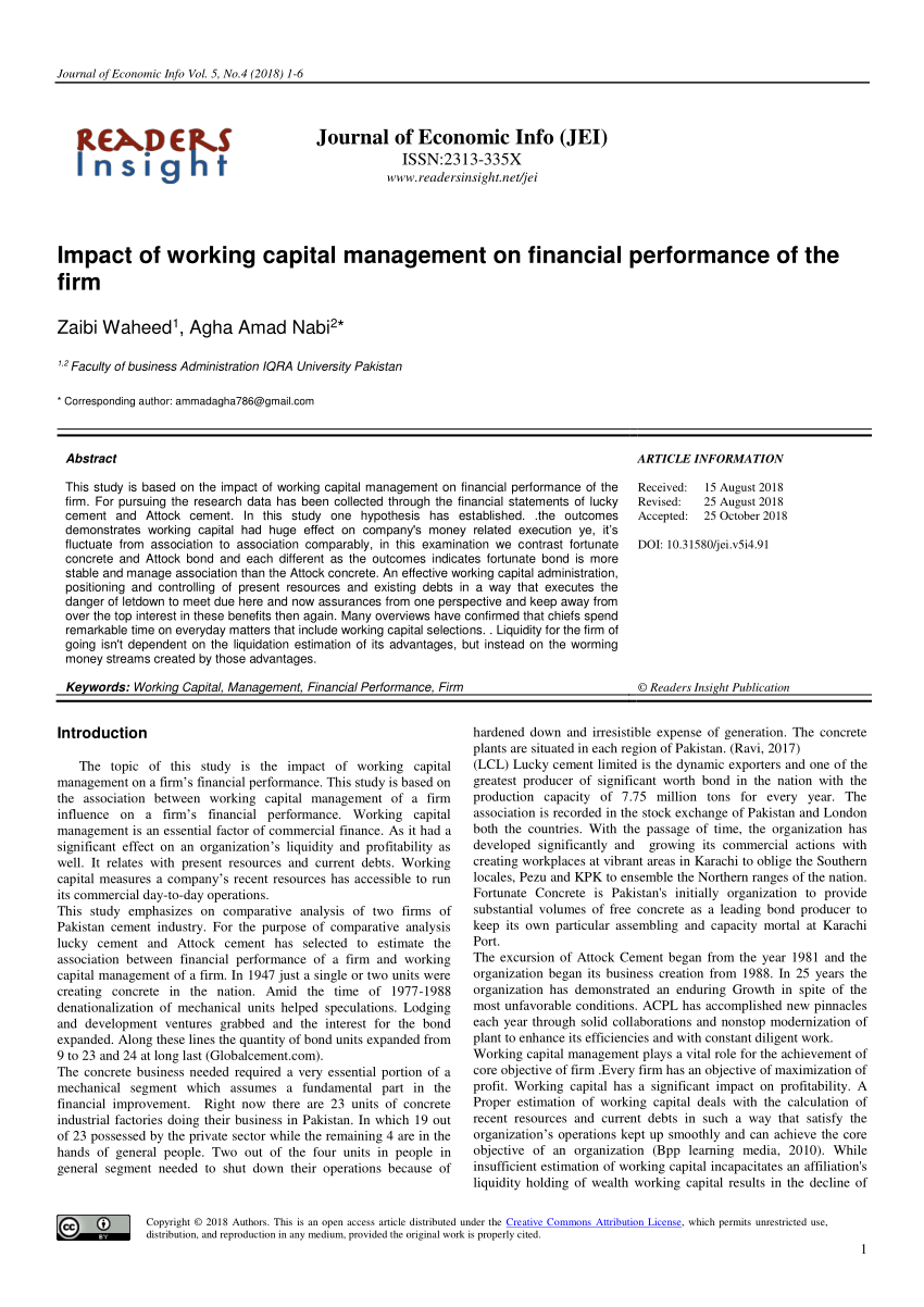 research article on working capital management