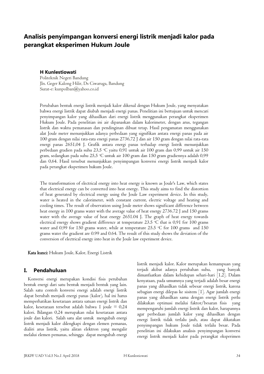 Pdf Analisis Penyimpangan Konversi Energi Listrik Menjadi Kalor Pada