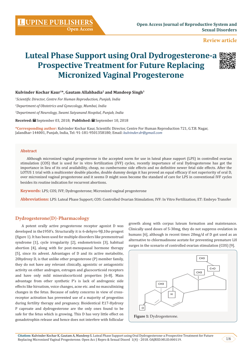 PDF) Luteal Phase Support using Oral Dydrogesterone-a Prospective Treatment  for Future Replacing Micronized Vaginal Progesterone