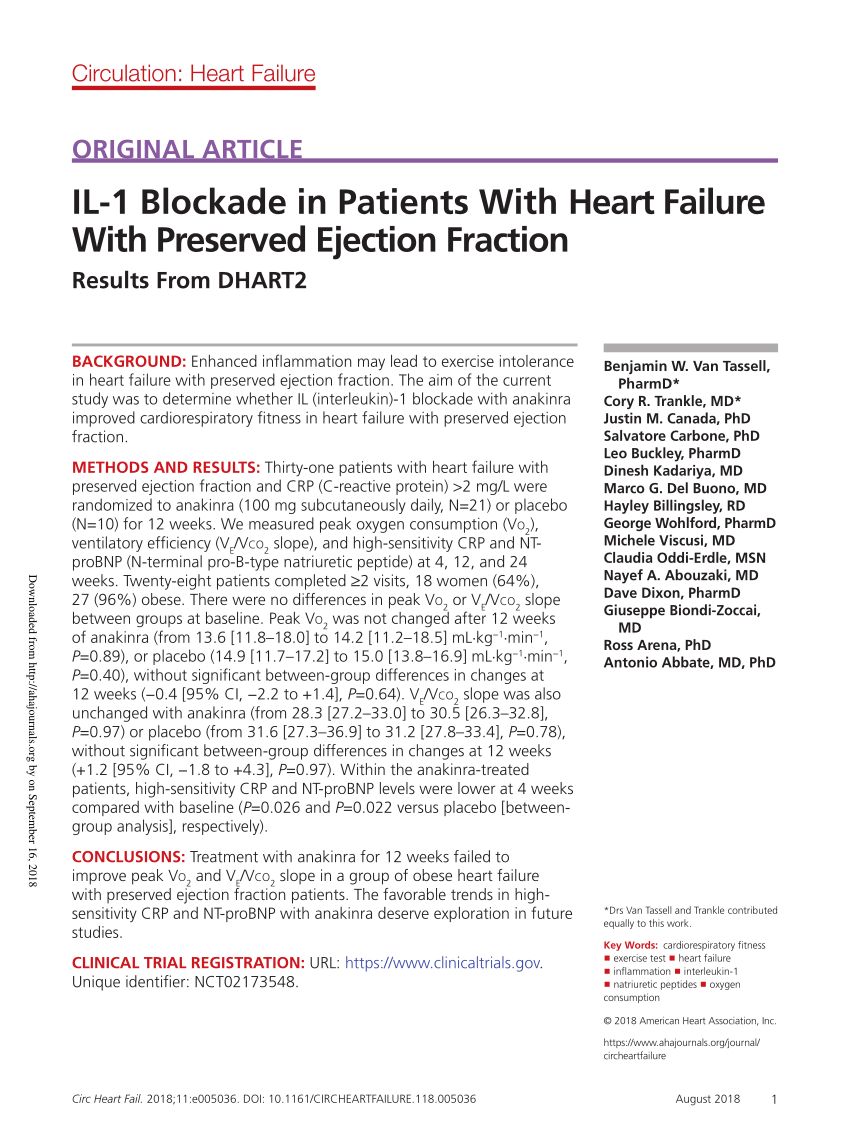 Pdf Il 1 Blockade In Patients With Heart Failure With Preserved