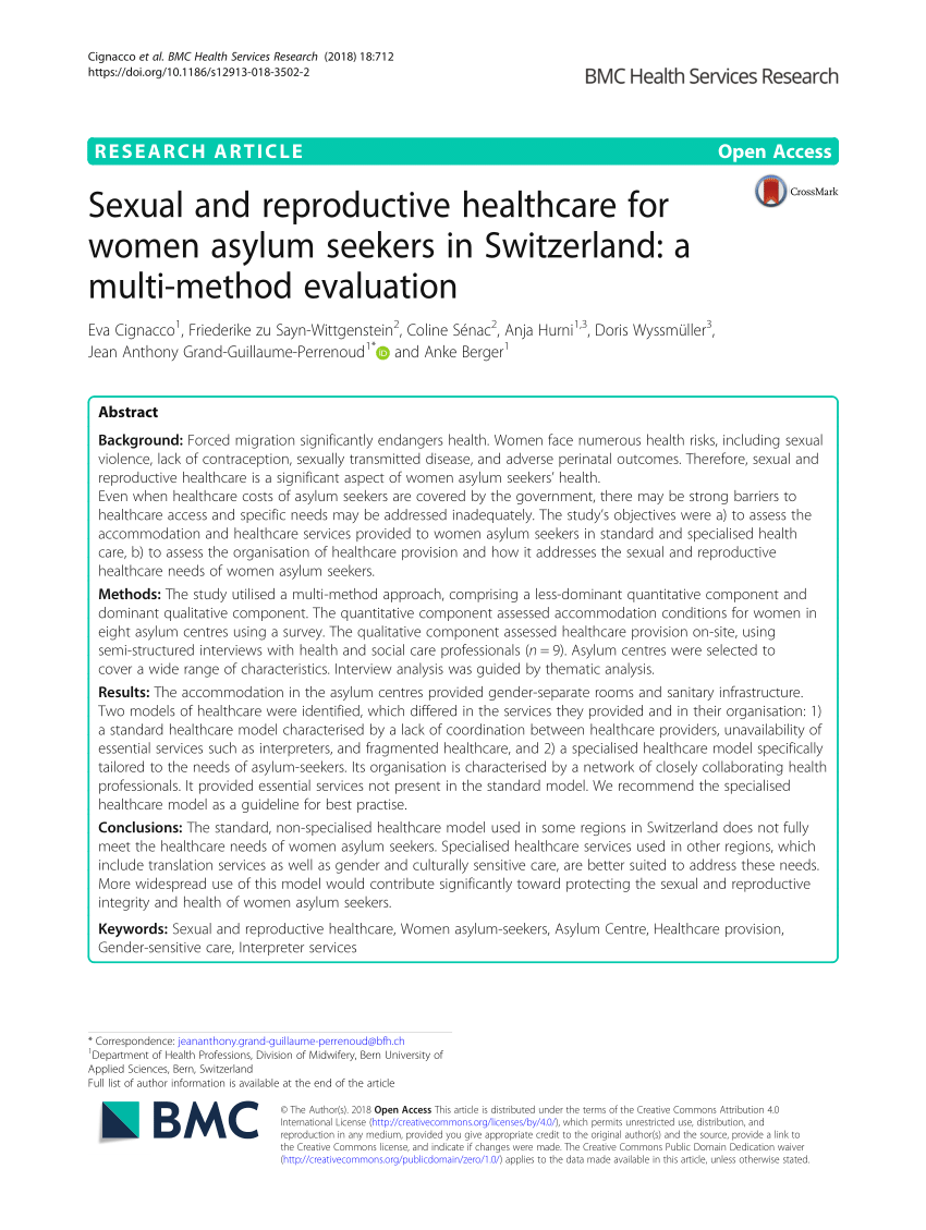 Pdf Sexual And Reproductive Healthcare For Women Asylum Seekers In Switzerland A Multi Method Evaluation