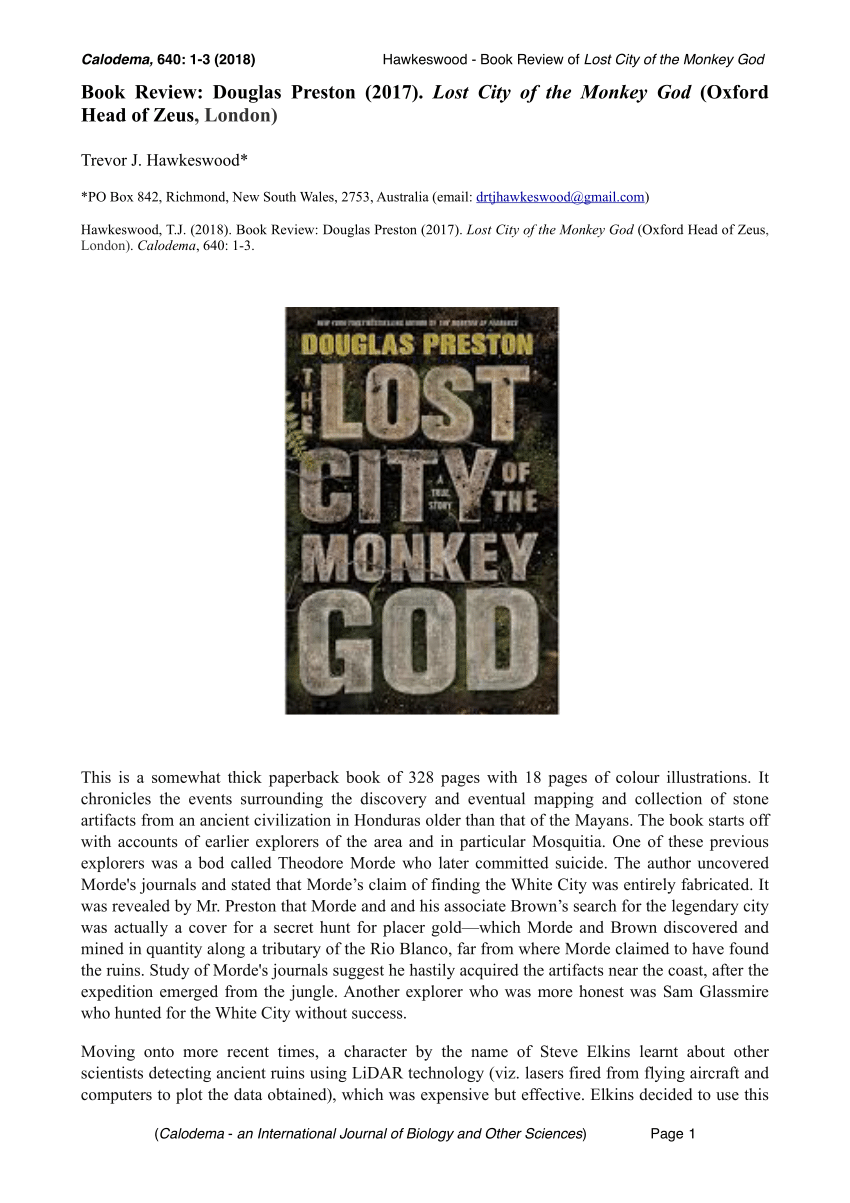 (PDF) Book Review: Douglas Preston (2017). Lost City of the Monkey God ...