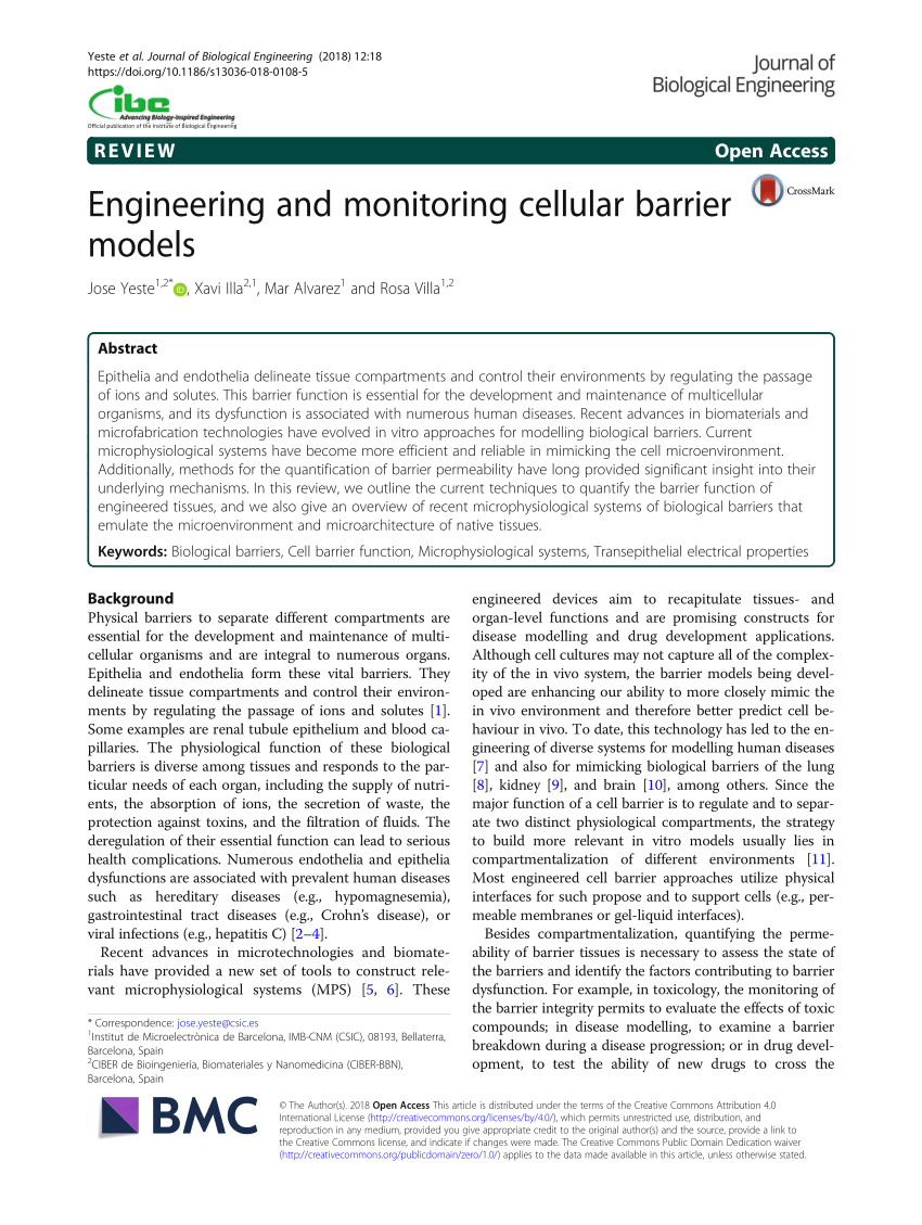 PDF) Engineering and monitoring cellular barrier models