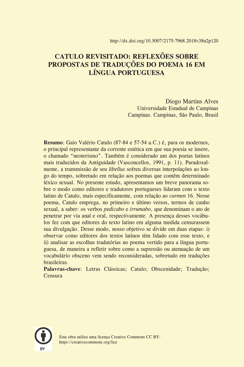 PDF) Catulo revisitado: reflexões sobre propostas de traduções do