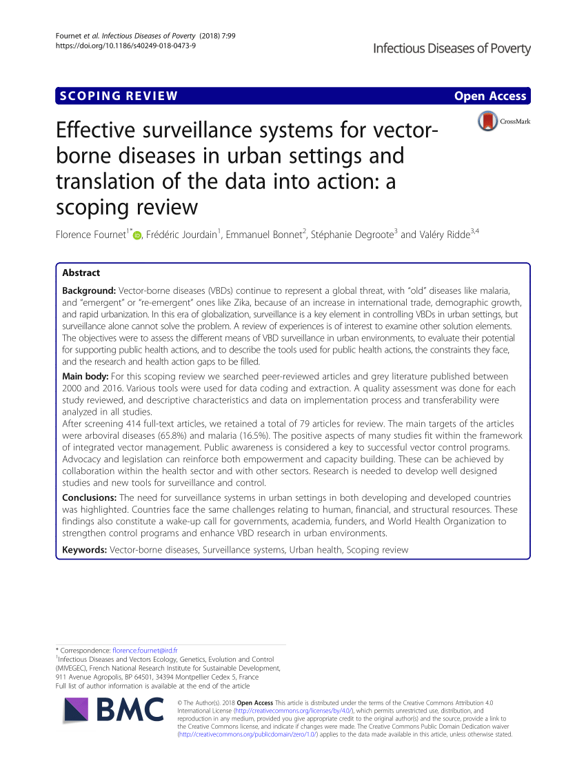 Pdf Effective Surveillance Systems For Vector Borne Diseases In Urban Settings And Translation Of The Data Into Action A Scoping Review