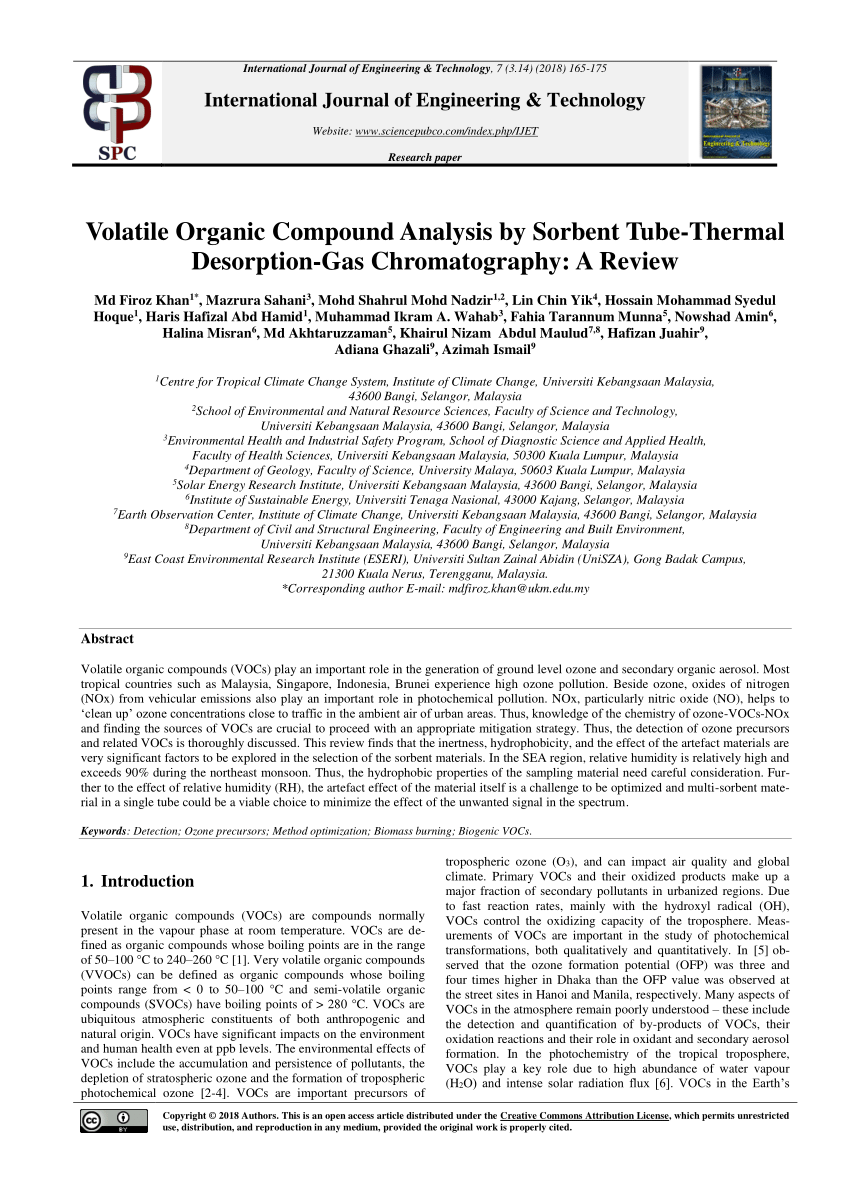 Pdf Volatile Organic Compound Analysis By Sorbent Tube Thermal Desorption Gas Chromatography A Review