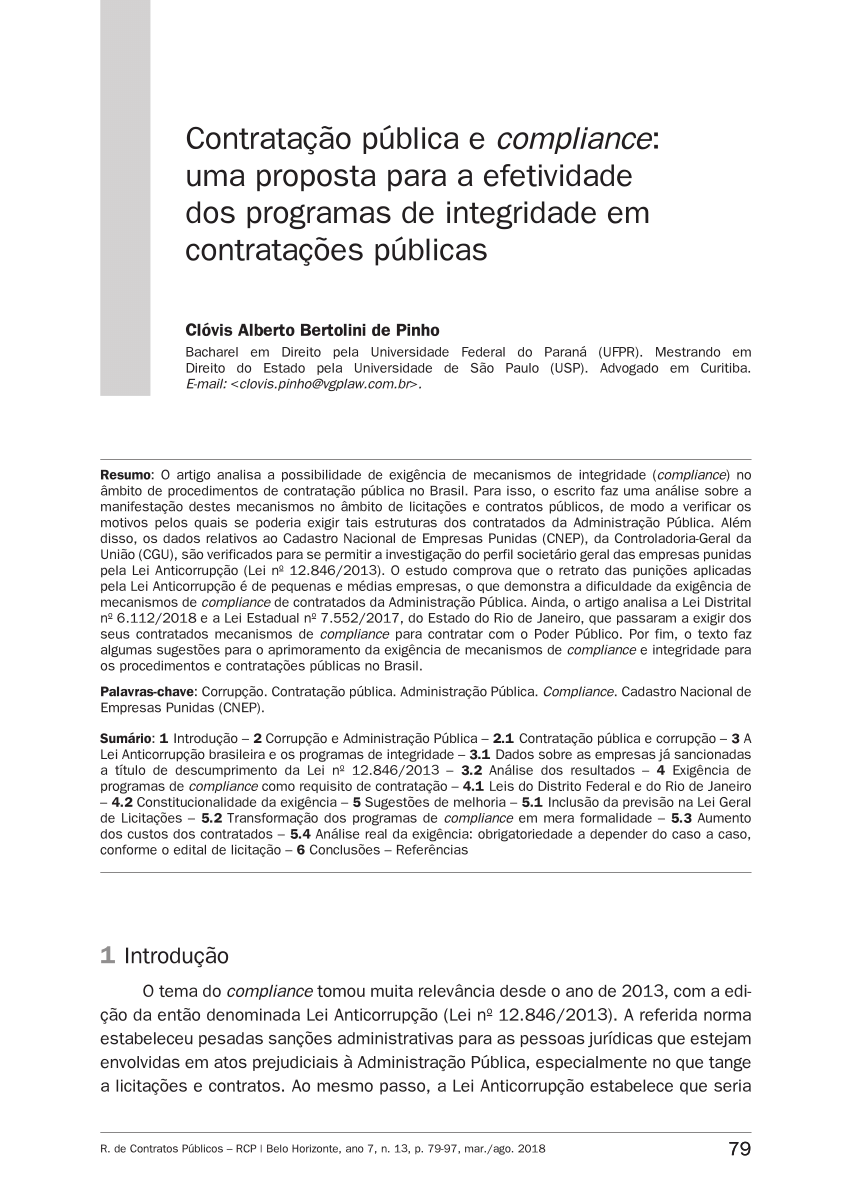 PDF) Lei Anticorrupção e a promoção ética do programa de compliance  efetivo: um estudo de caso