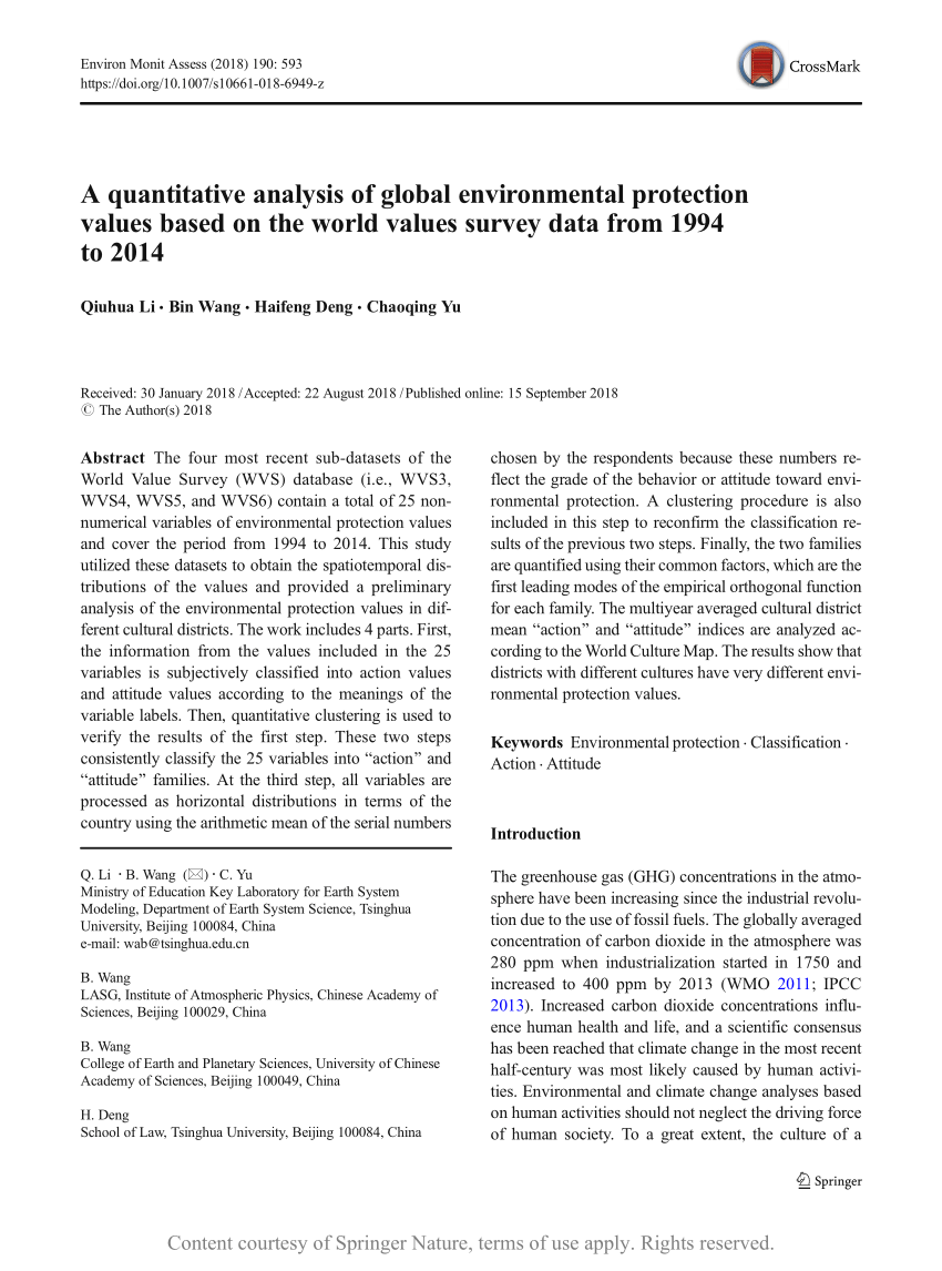 Pdf A Quantitative Analysis Of Global Environmental Protection Values Based On The World Values Survey Data From 1994 To 14