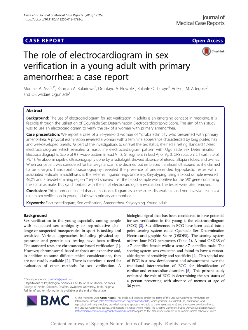 (PDF) The role of electrocardiogram in sex verification in a young adult with primary amenorrhea A case report