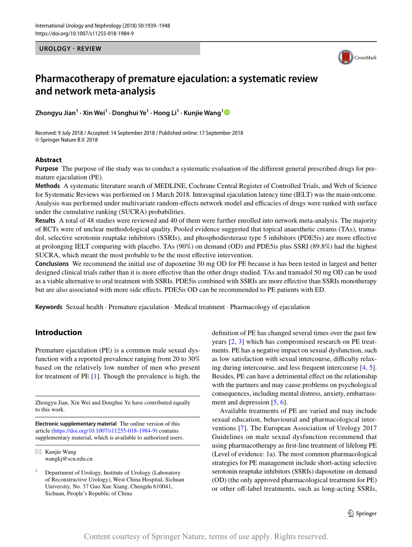 Pharmacotherapy of premature ejaculation a systematic review and