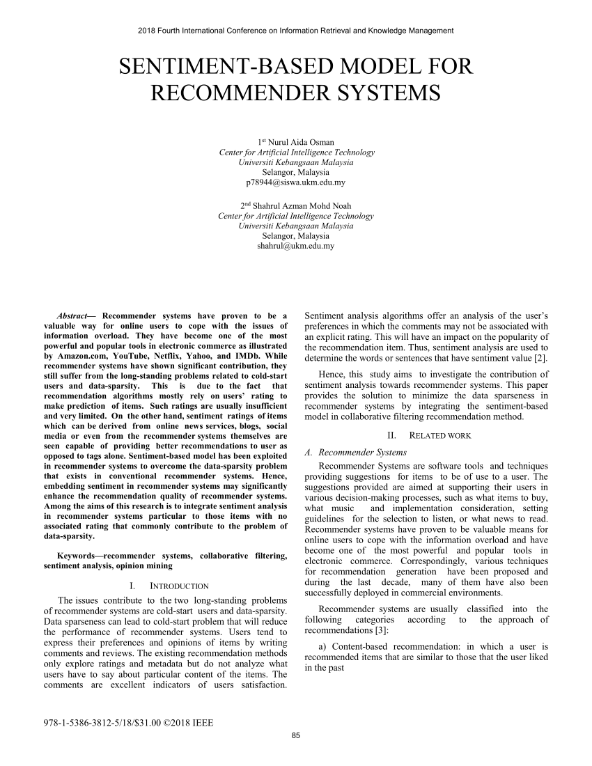 PDF Sentiment Based Model For Recommender Systems