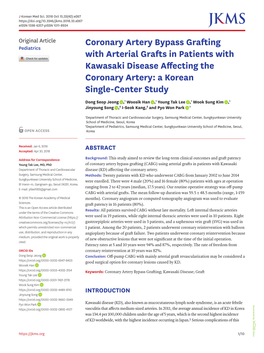 Pdf Coronary Artery Bypass Grafting With Arterial Grafts In Patients With Kawasaki Disease Affecting The Coronary Artery A Korean Single Center Study - bypassed roblox ids 2018 6 28 2018