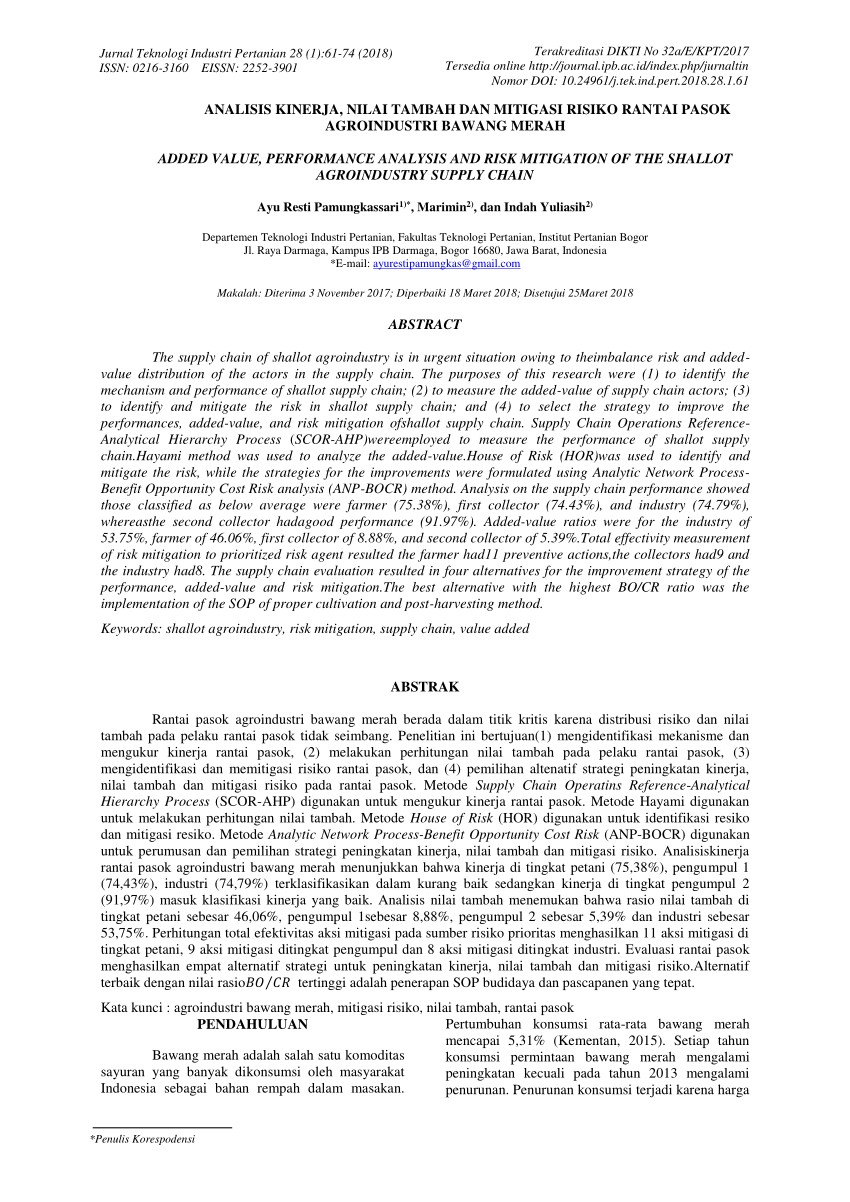 (PDF) ANALISIS KINERJA, NILAI TAMBAH DAN MITIGASI RISIKO 