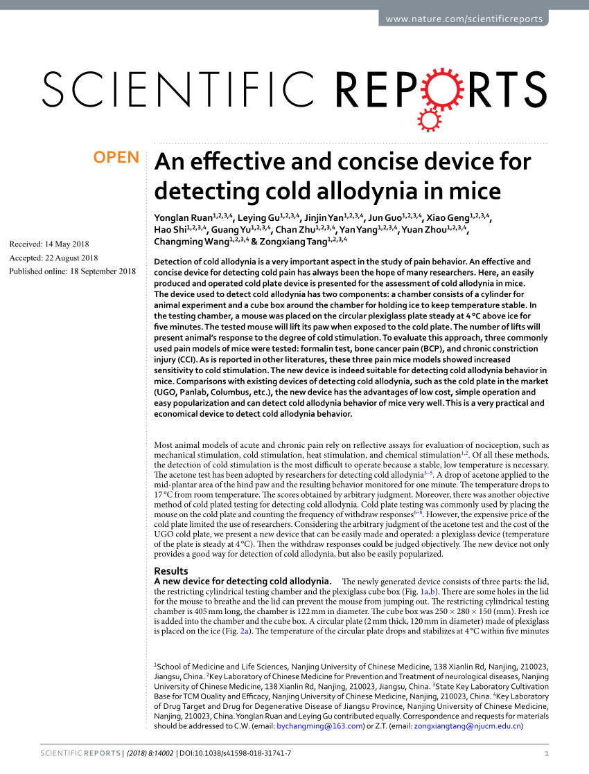 PDF) An effective and concise device for detecting cold allodynia 