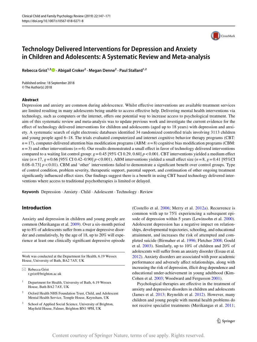 Pdf Treatment And Prevention Of Depression And Anxiety In Youth Test Of Cross Over Effects