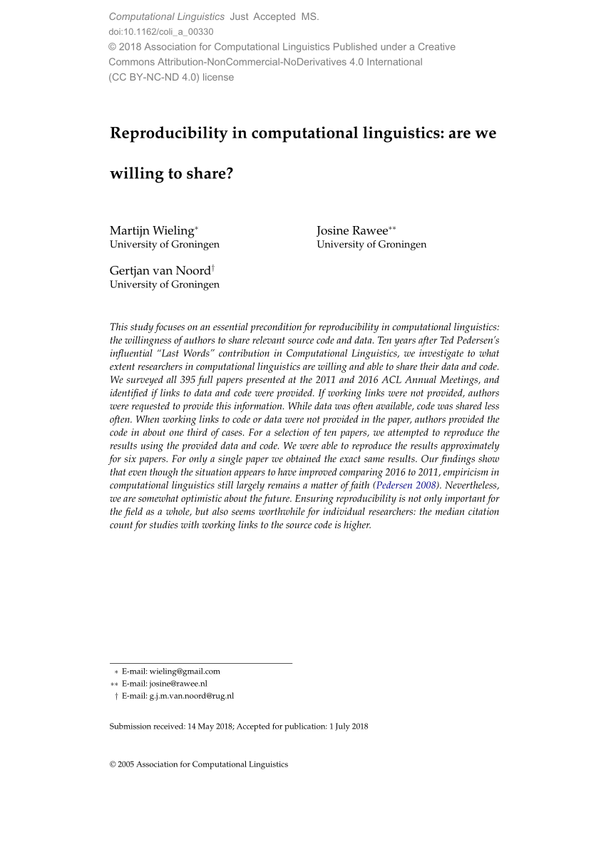 Pdf Reproducibility In Computational Linguistics Are We Willing To Share