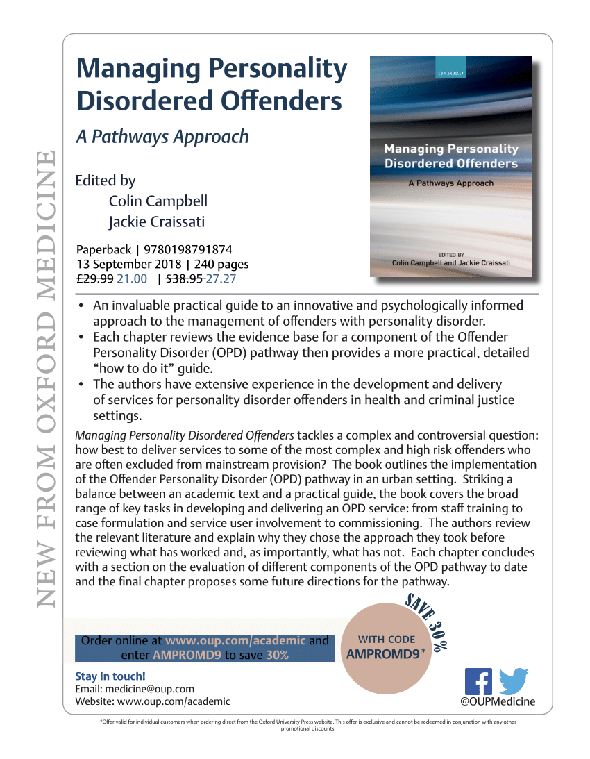 Pdf Managing Personality Disordered Offenders A Pathways Approach 