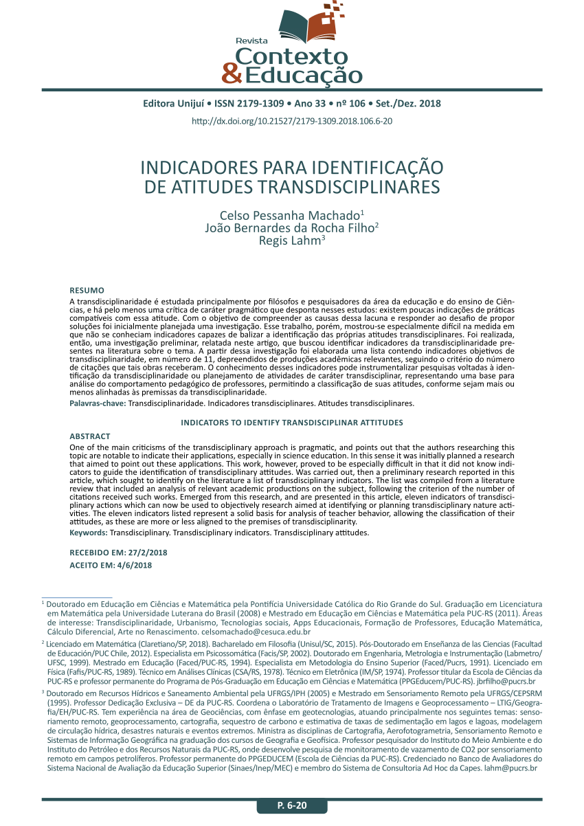 PDF INDICADORES PARA IDENTIFICA O DE ATITUDES TRANSDISCIPLINARES