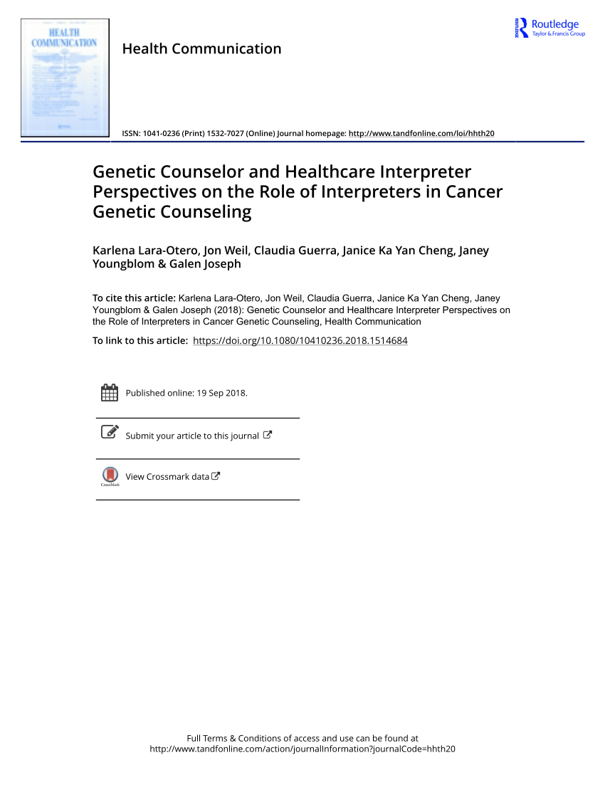 PDF) Genetic Counselor and Healthcare Interpreter Perspectives on the Role  of Interpreters in Cancer Genetic Counseling