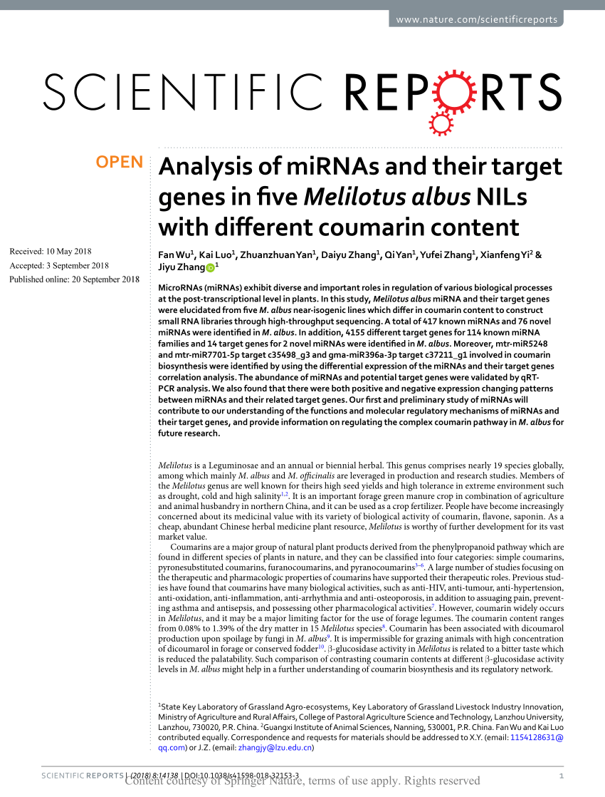 (PDF) Analysis of miRNAs and their target genes in five Melilotus ...