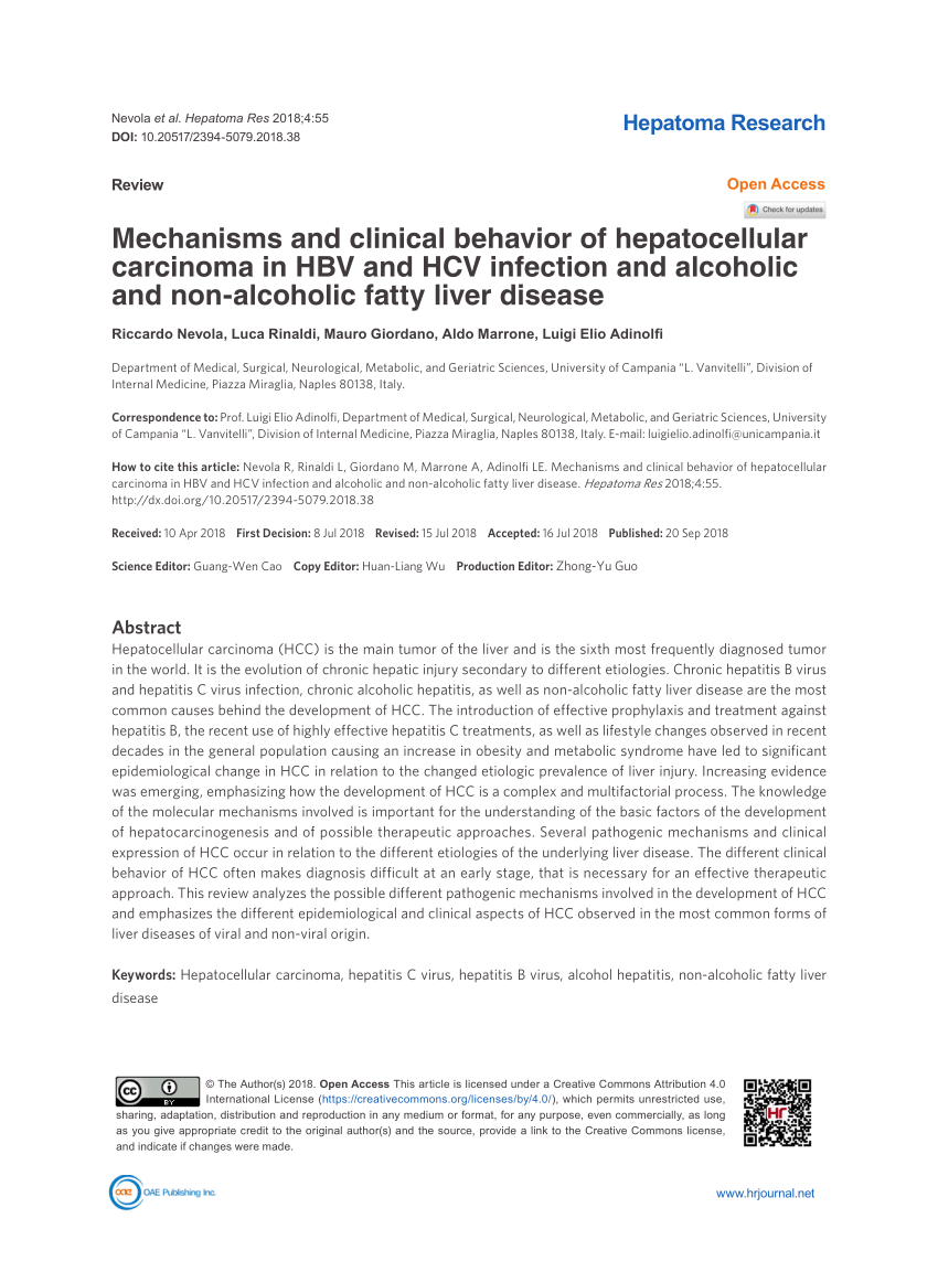 Pdf Mechanisms And Clinical Behavior Of Hepatocellular