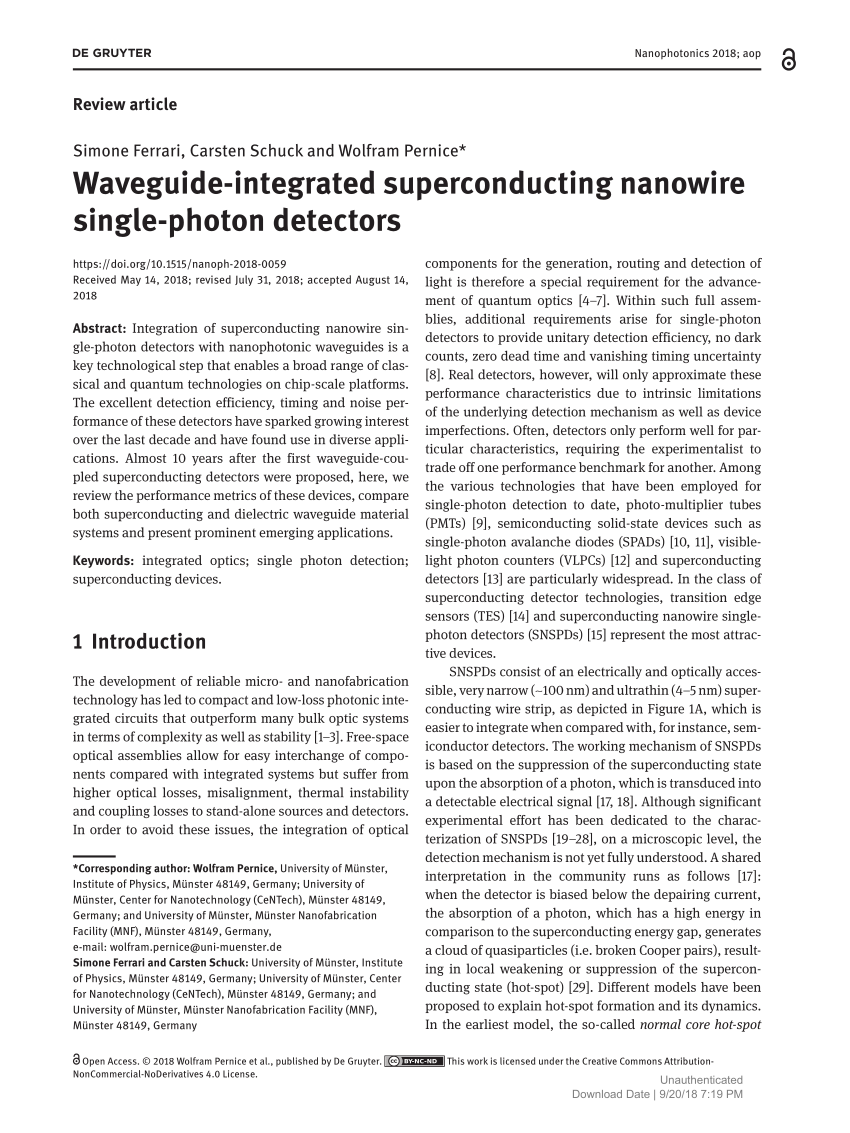 Pdf Waveguide Integrated Superconducting Nanowire Single