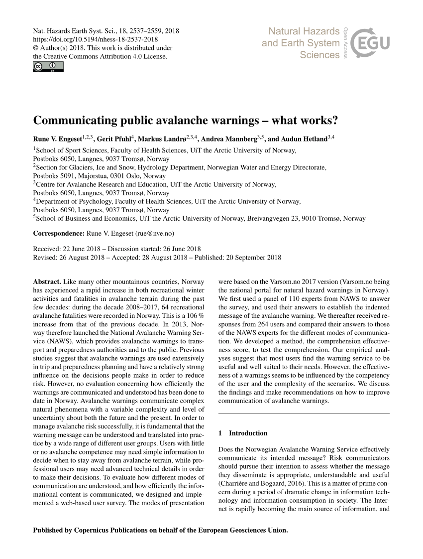 PDF) Communicating public avalanche warnings – what works?