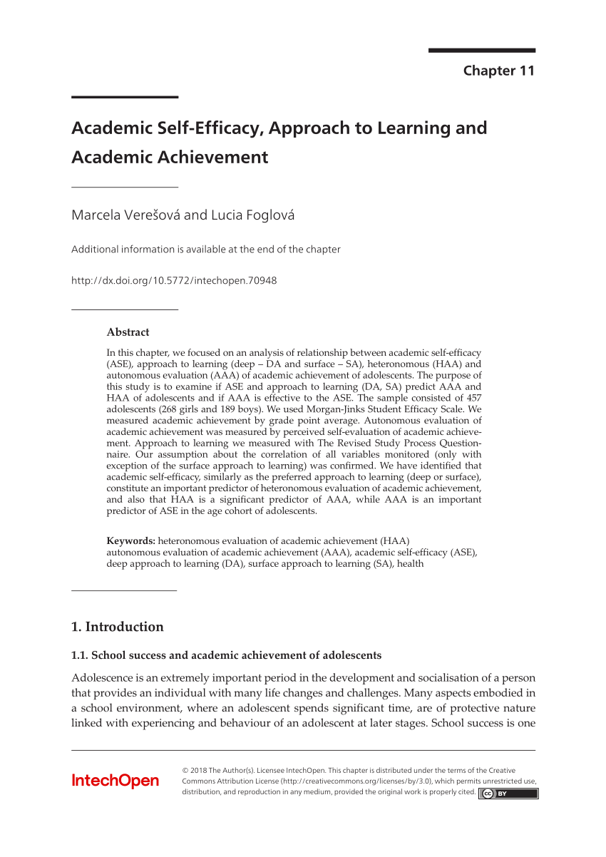 Pdf Academic Self Efficacy Approach To Learning And Academic Achievement