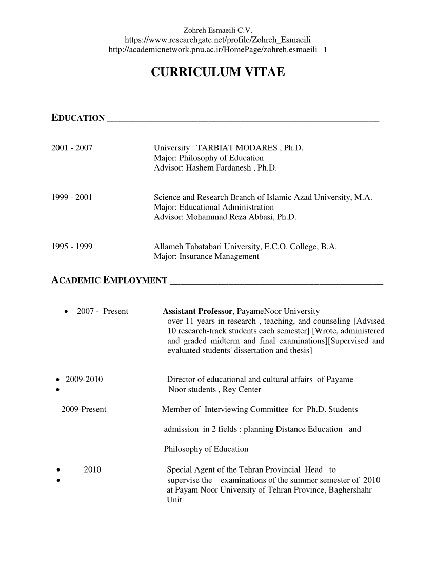 (PDF) CURRICULUM VITAE EDUCATION