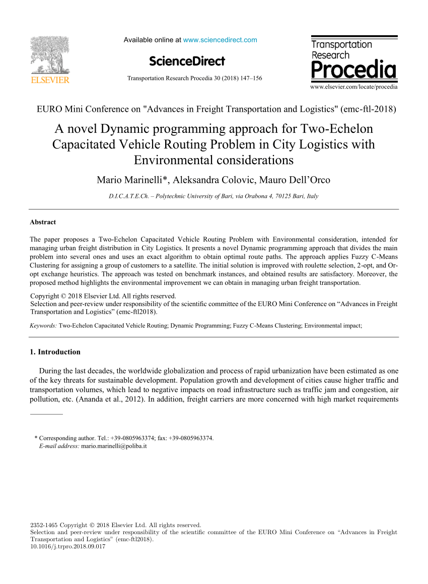 Pdf A Novel Dynamic Programming Approach For Two Echelon Capacitated Vehicle Routing Problem In City Logistics With Environmental Considerations