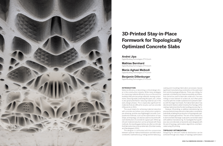 Pdf 3d Printed Stay In Place Formwork For Topologically Optimized Concrete Slabs