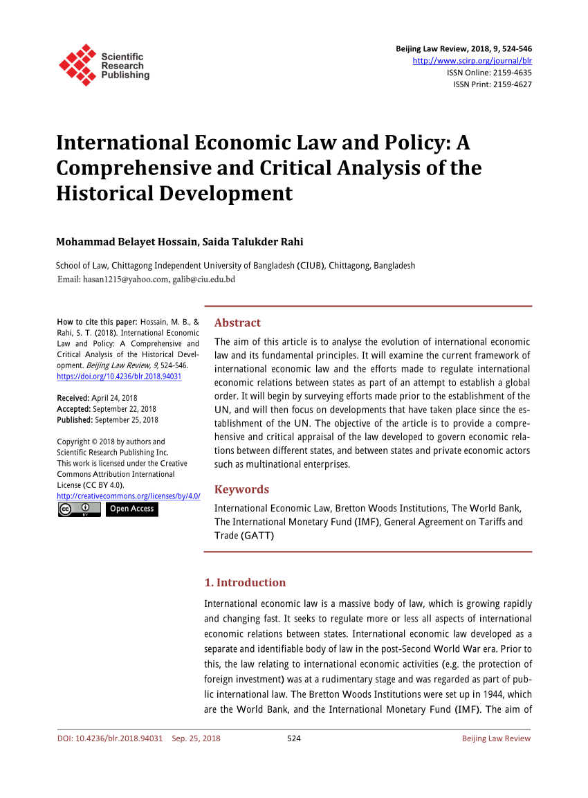 Pdf International Economic Law And Policy A Comprehensive And Critical Analysis Of The Historical Development