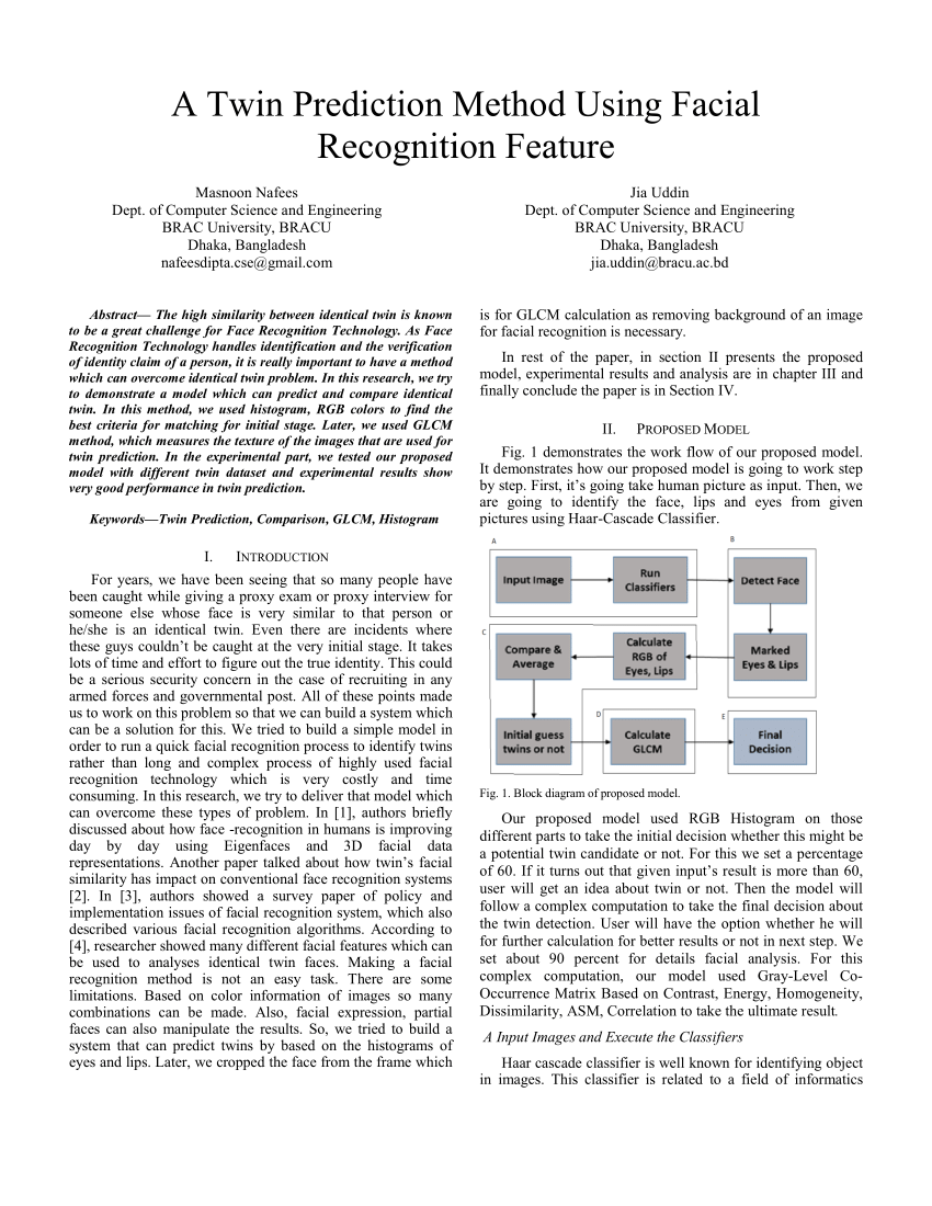 (PDF) A Twin Prediction Method Using Facial Recognition Feature
