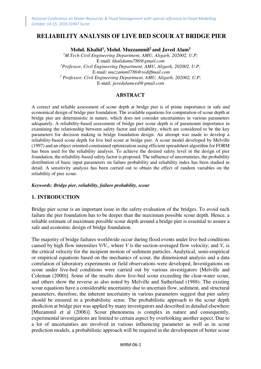 (PDF) RELIABILITY ANALYSIS OF LIVE BED SCOUR AT BRIDGE PIER