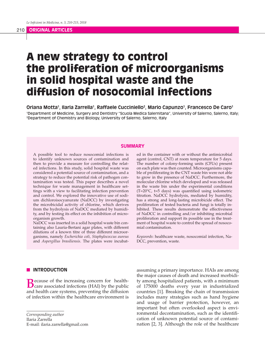 PDF) A new strategy to control the proliferation of microorganisms in solid  hospital waste and the diffusion of nosocomial infections