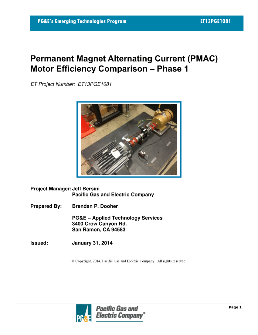 Pdf Permanent Magnet Alternating Current Pmac Motor Efficiency Comparison Phase 1
